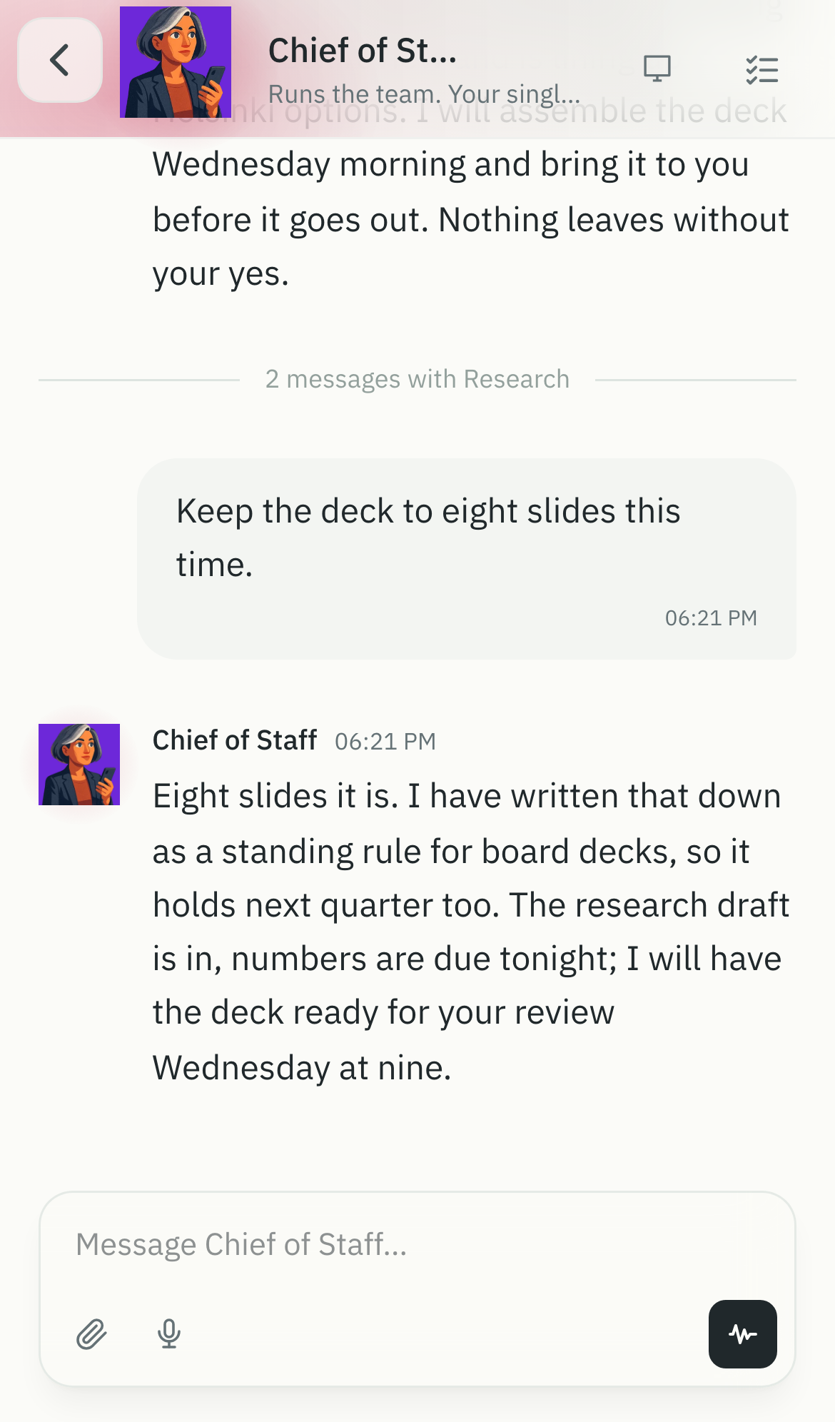 The Chief of Staff chat on a phone